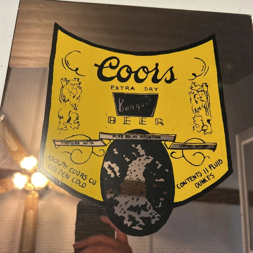 VTG Coors Extra Dry Banquet Beer Mirror Sign Carnival Prize Hand Painted? Golden